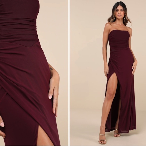 LULU's Prom Wedding Bridesmaid Elegant Strapless Modern Chic Sexy Maxi Dress - Picture 1 of 5